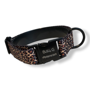 Leopard Print Adjustable Nylon Collar & Bow tie with Quick Release Black Engravable Metal Buckle