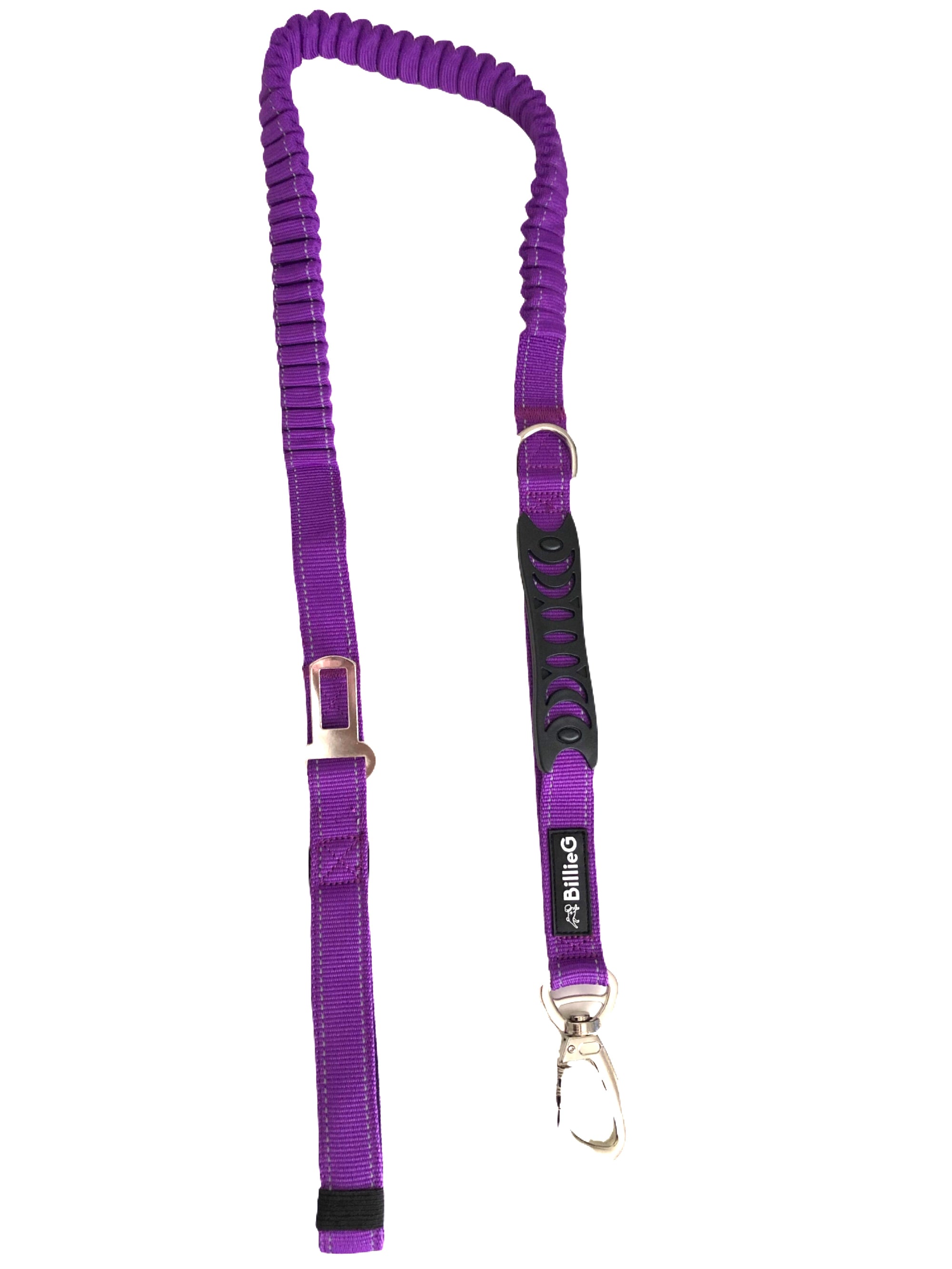 Heavy duty nylon dog lead with dual handles and car seat belt clip